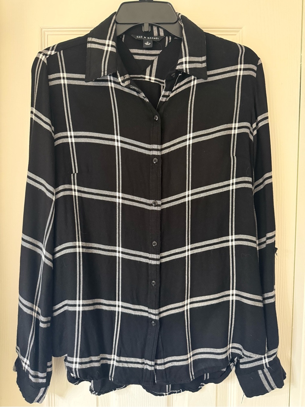 Zac & Rachel Black White Windowpane Plaid Button-Up Shirt